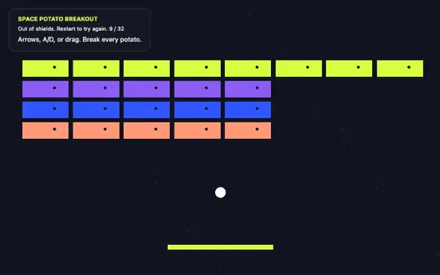 Space Potato Breakout gameplay